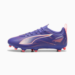 Chaussures de soccer à crampons pour terrain dur/terrain artificiel ULTRA 5 PLAY pour enfants, Lapis Lazuli-PUMA White-Sunset Glow, extralarge